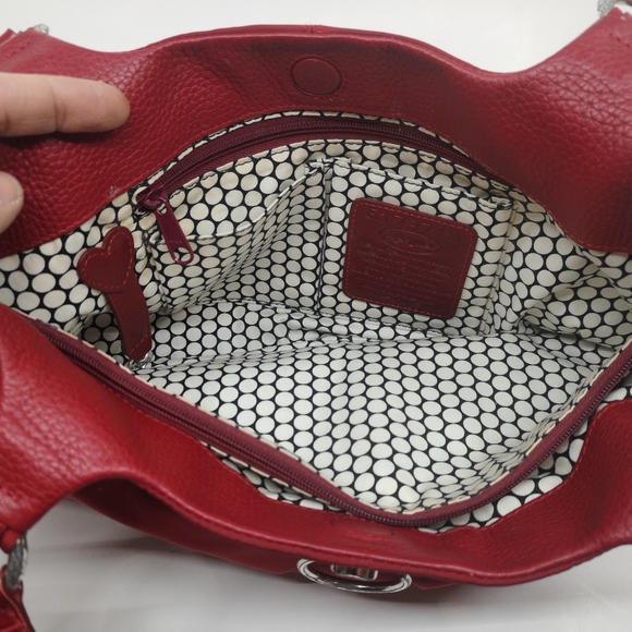 Red Brighton Purse 13"wide 19"tall (includes handle) and 3.5"depth at bottom. - Picture 4 of 8